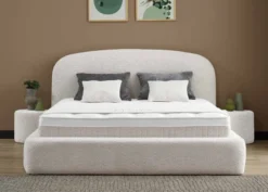 Casa Padrino Luxus Boxspringbett mit gewölbtem Kopfteil Creme 160 x 200 cm - Luxus Schlafzimmer Möbel