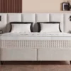 Casa Padrino Luxus Boxspringbett mit Wandkopfteil und Leseleuchten Creme 180 x 200 cm - Luxus Schlafzimmer Möbel