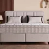 Casa Padrino Luxus Boxspringbett mit gerahmtem Kopfteil Creme 160 x 200 cm - Luxus Schlafzimmer Möbel