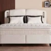 Casa Padrino Luxus Boxspringbett mit zweiteiligem Kopfteil und Leseleuchten Creme 160 x 200 cm - Luxus Schlafzimmer Möbel