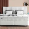 Casa Padrino Luxus Boxspringbett mit Kopfteil in Streifenoptik Weiß 140 x 200 cm - Luxus Schlafzimmer Möbel