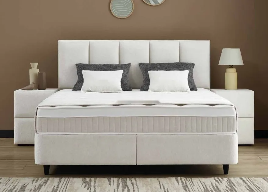 Casa Padrino Luxus Boxspringbett mit gepolstertem Kopfteil Weiß 180 x 200 cm - Luxus Schlafzimmer Möbel