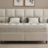Casa Padrino Luxus Boxspringbett mit Wandkopfteil in Feldoptik Beige 180 x 200 cm - Luxus Schlafzimmer Möbel