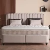Casa Padrino Luxus Boxspringbett mit Ohrenkopfteil Beige 160 x 200 cm - Luxus Schlafzimmer Möbel