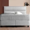 Casa Padrino Luxus Boxspringbett mit glattem Kopfteil Grau 90 x 200 cm - Luxus Schlafzimmer Möbel