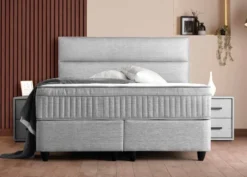Casa Padrino Luxus Boxspringbett mit glattem Kopfteil Grau 90 x 200 cm - Luxus Schlafzimmer Möbel