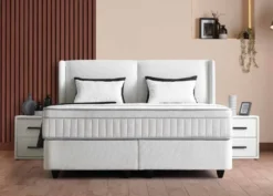 Casa Padrino Luxus Boxspringbett mit glattem Kopfteil Weiß 120 x 200 cm - Luxus Schlafzimmer Möbel