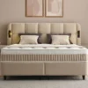 Casa Padrino Luxus Boxspringbett mit gestepptem Kopfteil und Leseleuchten Beige 180 x 200 cm - Luxus Schlafzimmer Möbel