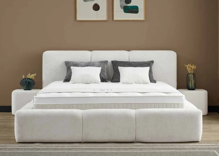 Casa Padrino Luxus Boxspringbett mit niedrigem Kopfteil Creme 180 x 200 cm - Luxus Schlafzimmer Möbel