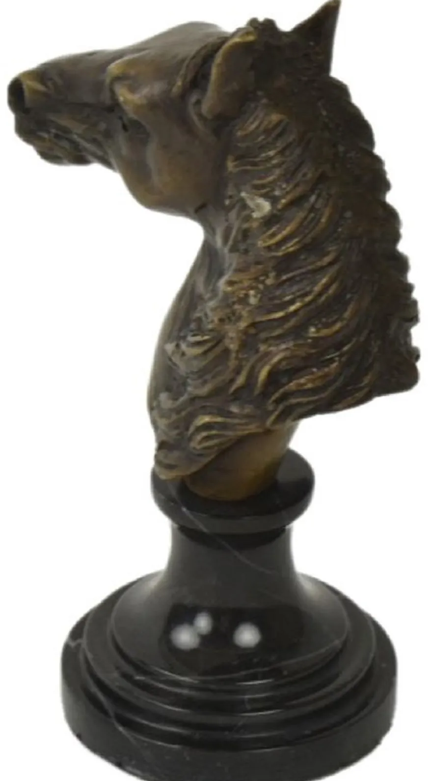 Casa Padrino Luxus Briefbeschwerer Pferdekopf Bronzefarben / Schwarz 8 x 10 x H. 16 cm - Bronze Skulptur mit Marmorsockel - Schreibtisch Deko Accessoires