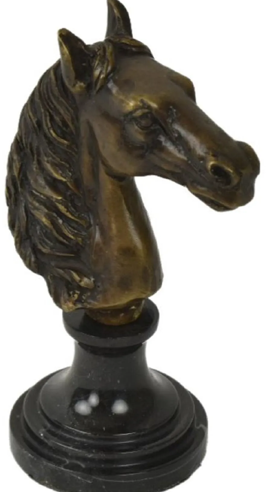 Casa Padrino Luxus Briefbeschwerer Pferdekopf Bronzefarben / Schwarz 8 x 10 x H. 16 cm - Bronze Skulptur mit Marmorsockel - Schreibtisch Deko Accessoires