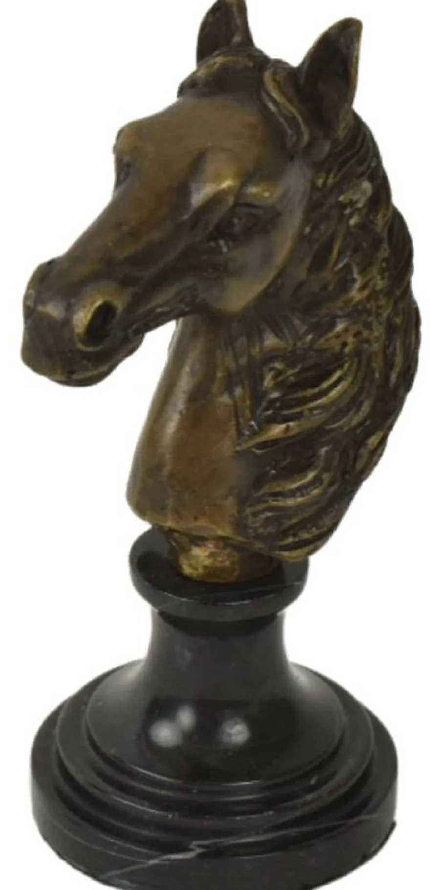 Casa Padrino Luxus Briefbeschwerer Pferdekopf Bronzefarben / Schwarz 8 x 10 x H. 16 cm - Bronze Skulptur mit Marmorsockel - Schreibtisch Deko Accessoires