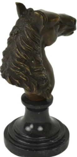 Casa Padrino Luxus Briefbeschwerer Pferdekopf Bronzefarben / Schwarz 8 x 10 x H. 16 cm - Bronze Skulptur mit Marmorsockel - Schreibtisch Deko Accessoires