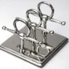 Casa Padrino Luxus Briefständer Messing vernickelt 17.5 x 17.5 x H. 13 cm Horsebit - Brief Ständer Visitenkarten - Edle Büro Accessoires