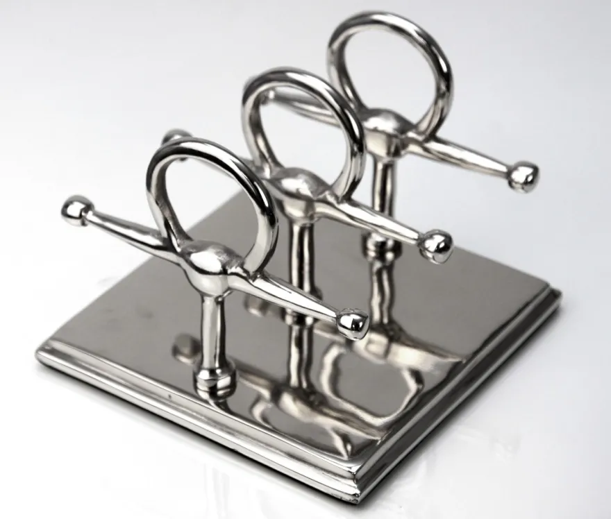 Casa Padrino Luxus Briefständer Messing vernickelt 17.5 x 17.5 x H. 13 cm Horsebit - Brief Ständer Visitenkarten - Edle Büro Accessoires