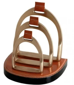Casa Padrino Luxus Briefständer aus Echtleder in Braun und Messing - 14 x 17 x H. 18 cm