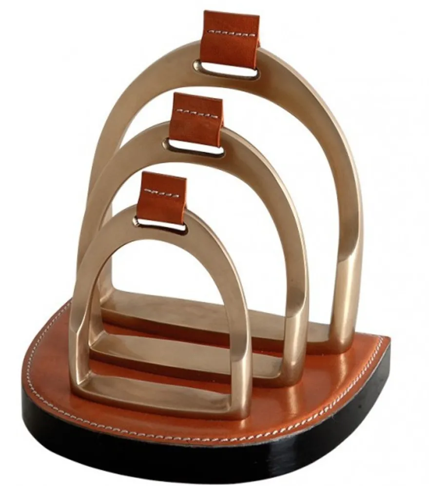 Casa Padrino Luxus Briefständer aus Echtleder in Braun und Messing - 14 x 17 x H. 18 cm