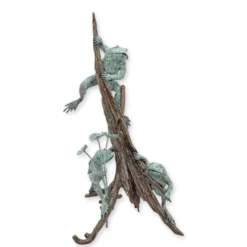 Casa Padrino Luxus Bronze Brunnen Drei Frösche am Baumstamm Bronze / Grün 85 x 65,4 x H. 126,5 cm - Gartenbrunnen - Wasserspiel - Garten Deko