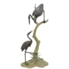 Casa Padrino Luxus Bronze Brunnen Zwei Reiher am Ast Bronze / Grün 55 x 65 x H. 148 cm - Gartenbrunnen - Wasserspiel - Gartendeko