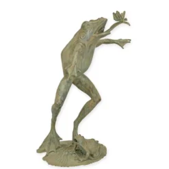 Casa Padrino Luxus Bronze Brunnen Frosch mit Schmetterling Grün / Bronze 51 x 49 x H. 73 cm - Gartenbrunnen - Wasserspiel - Garten Deko