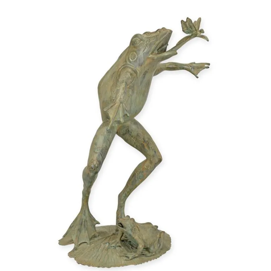 Casa Padrino Luxus Bronze Brunnen Frosch mit Schmetterling Grün / Bronze 51 x 49 x H. 73 cm - Gartenbrunnen - Wasserspiel - Garten Deko
