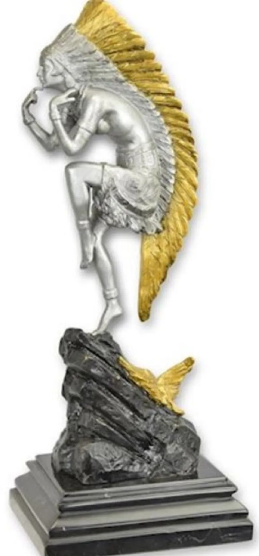 Casa Padrino Luxus Bronze Deko Skulptur Indianerin Silber / Gold / Schwarz 10,1 x 13 x H. 32,8 cm - Bronze Deko Figur - Schreibtisch Deko - Deko Accessoires - Luxus Accessoires