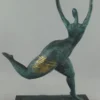 Casa Padrino Luxus Bronze Deko Skulptur Tänzerin Türkis / Gold / Schwarz 35 x 15 x H. 48 cm - Abstrakte Bronze Deko Figur mit Marmorsockel - Schreibtisch Deko - Deko Accessoires
