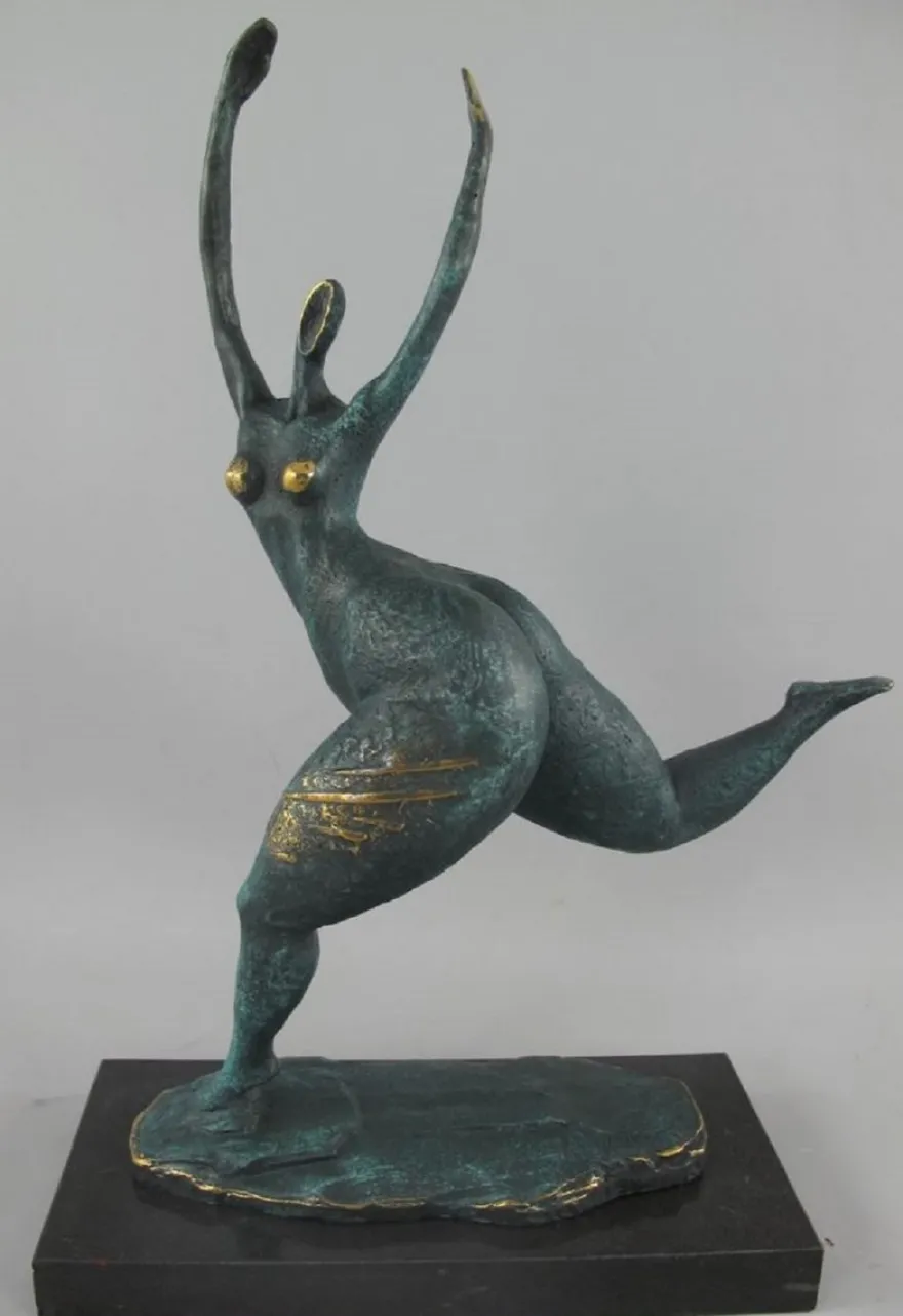 Casa Padrino Luxus Bronze Deko Skulptur Tänzerin Türkis / Gold / Schwarz 35 x 15 x H. 48 cm - Abstrakte Bronze Deko Figur mit Marmorsockel - Schreibtisch Deko - Deko Accessoires