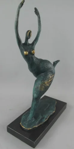 Casa Padrino Luxus Bronze Deko Skulptur Tänzerin Türkis / Gold / Schwarz 35 x 15 x H. 48 cm - Abstrakte Bronze Deko Figur mit Marmorsockel - Schreibtisch Deko - Deko Accessoires