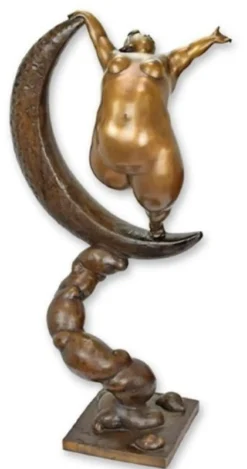 Casa Padrino Luxus Bronze Deko Skulptur Tänzerin im Mond 60 x H. 97 cm - Große Bronze Deko Figur - Wohnzimmer Deko - Büro Deko - Deko Accessoires
