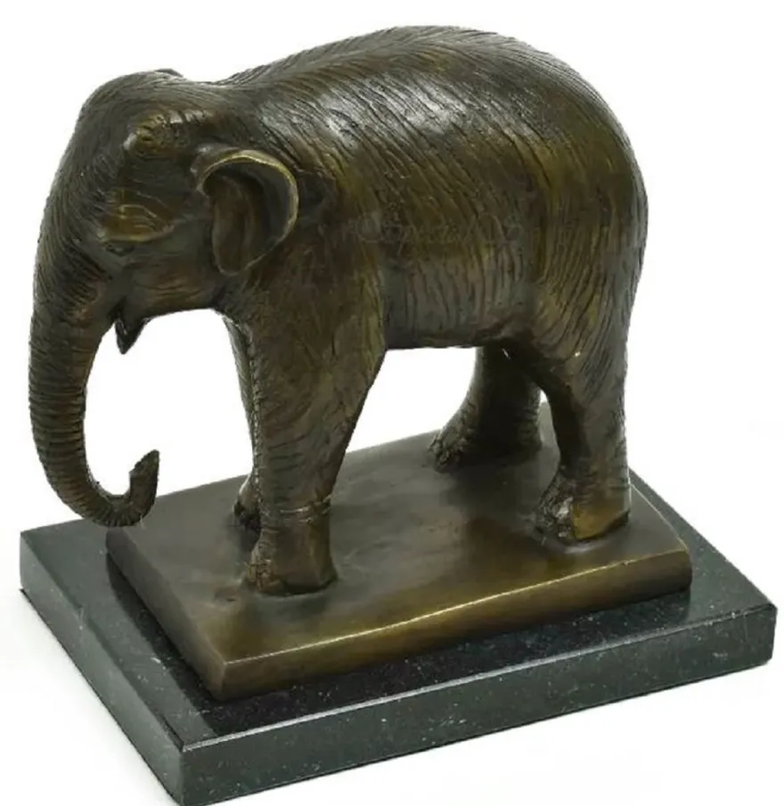 Casa Padrino Luxus Bronze Deko Skulptur Elefant Antik Bronze / Schwarz 20 x 10 x H. 19 cm - Bronze Figur mit Marmorsockel - Deko Figur - Schreibtisch Deko - Deko Accessoires