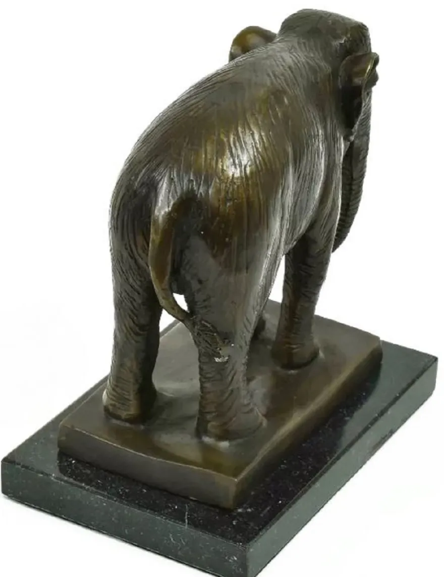 Casa Padrino Luxus Bronze Deko Skulptur Elefant Antik Bronze / Schwarz 20 x 10 x H. 19 cm - Bronze Figur mit Marmorsockel - Deko Figur - Schreibtisch Deko - Deko Accessoires