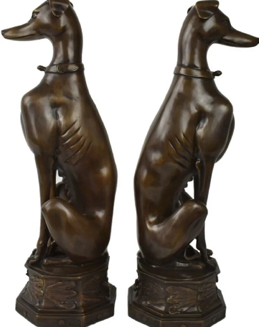 Casa Padrino Luxus Bronze Deko Skulpturen Hunde Bronzefarben 23 x 23 x H. 82 cm - Bronze Dekofiguren - Luxus Hotel & Restaurant Deko Accessoires