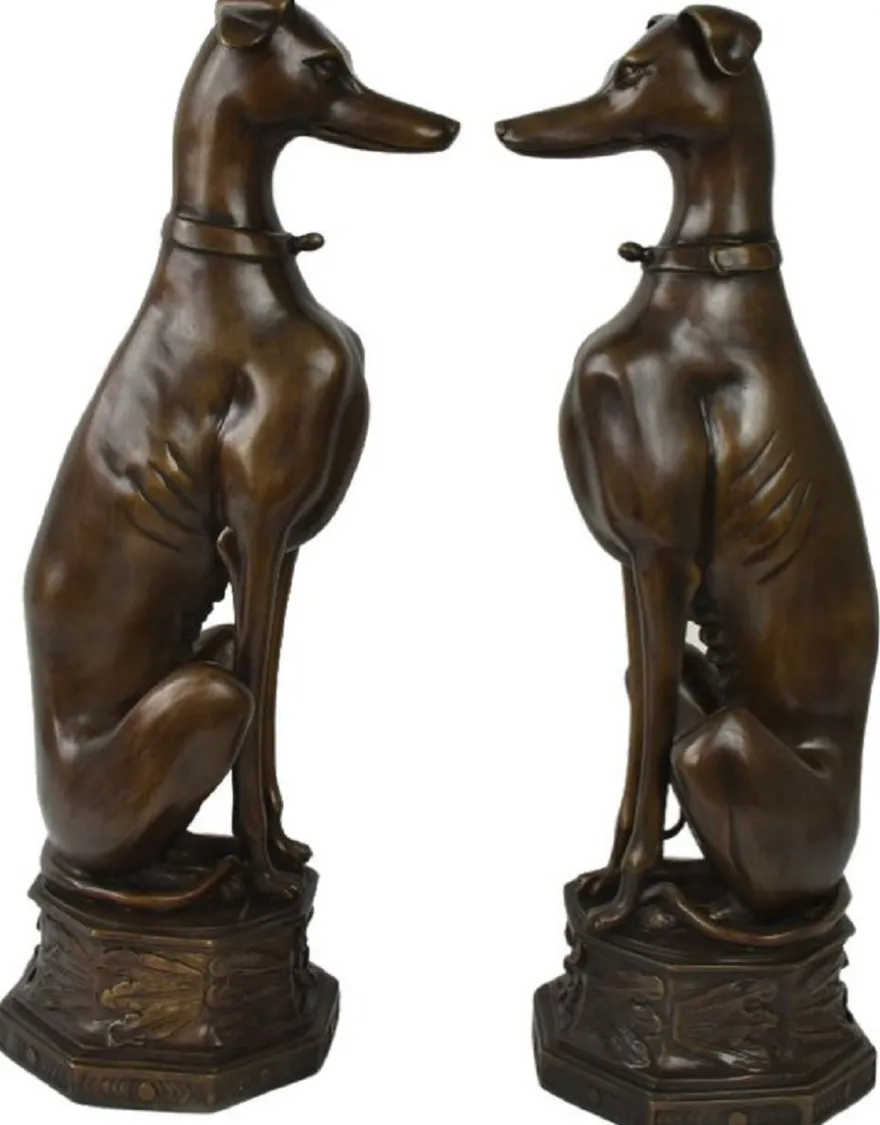 Casa Padrino Luxus Bronze Deko Skulpturen Hunde Bronzefarben 23 x 23 x H. 82 cm - Bronze Dekofiguren - Luxus Hotel & Restaurant Deko Accessoires