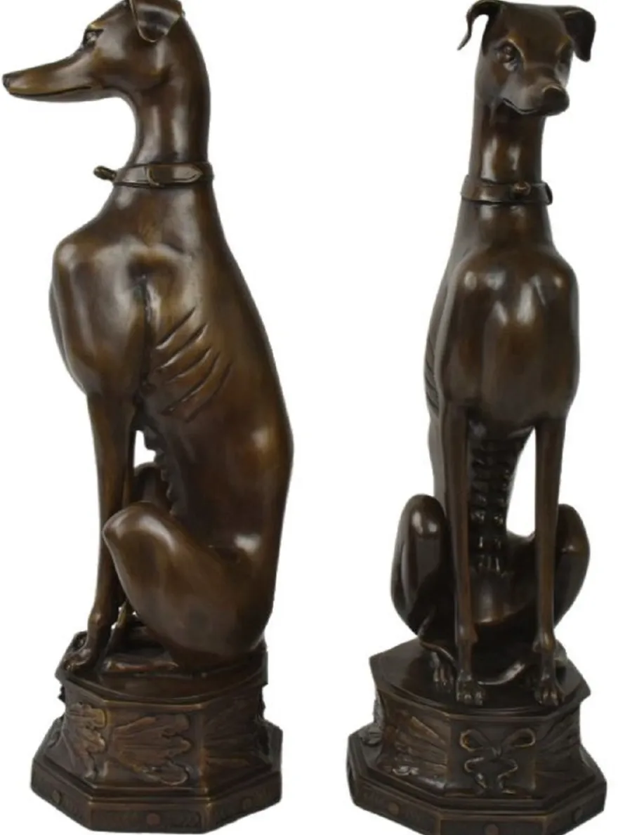 Casa Padrino Luxus Bronze Deko Skulpturen Hunde Bronzefarben 23 x 23 x H. 82 cm - Bronze Dekofiguren - Luxus Hotel & Restaurant Deko Accessoires