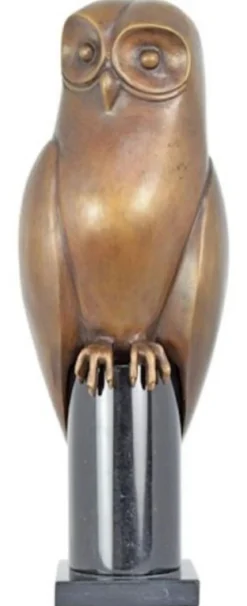 Casa Padrino Luxus Bronze Deko Figur Eule Messing / Schwarz 15 x H. 44 cm - Bronze Deko Skulptur - Schreibtisch Deko - Deko Accessoires - Luxus Accessoires