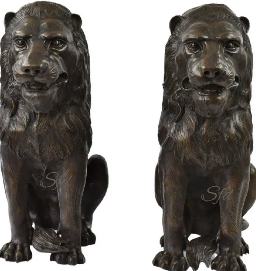 Casa Padrino Luxus Bronze Deko Skulpturen Löwen Bronzefarben 28 x 58 x H. 75 cm - Bronze Deko Figuren - Luxus Hotel & Restaurant Deko Accessoires