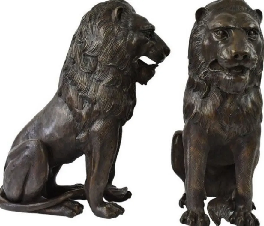 Casa Padrino Luxus Bronze Deko Skulpturen Löwen Bronzefarben 28 x 58 x H. 75 cm - Bronze Deko Figuren - Luxus Hotel & Restaurant Deko Accessoires