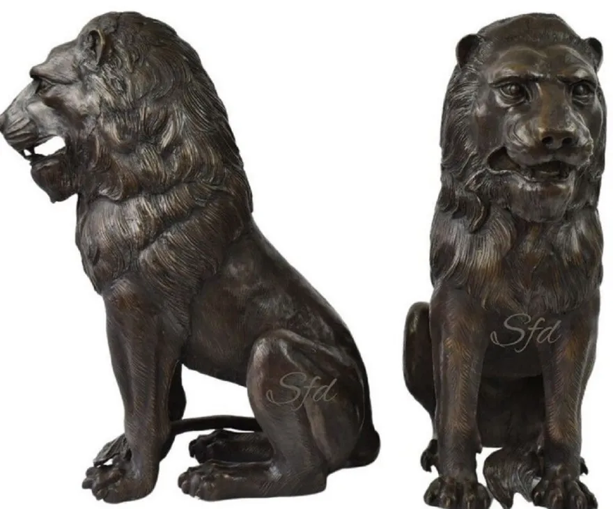 Casa Padrino Luxus Bronze Deko Skulpturen Löwen Bronzefarben 28 x 58 x H. 75 cm - Bronze Deko Figuren - Luxus Hotel & Restaurant Deko Accessoires