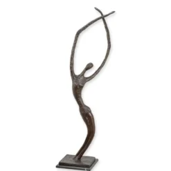 Casa Padrino Luxus Bronzefigur Moderne Tänzerin Bronze / Schwarz 48 x 59,5 x H. 175,4 cm - Große Bronze Skulptur mit Marmorsockel - Moderne Deko
