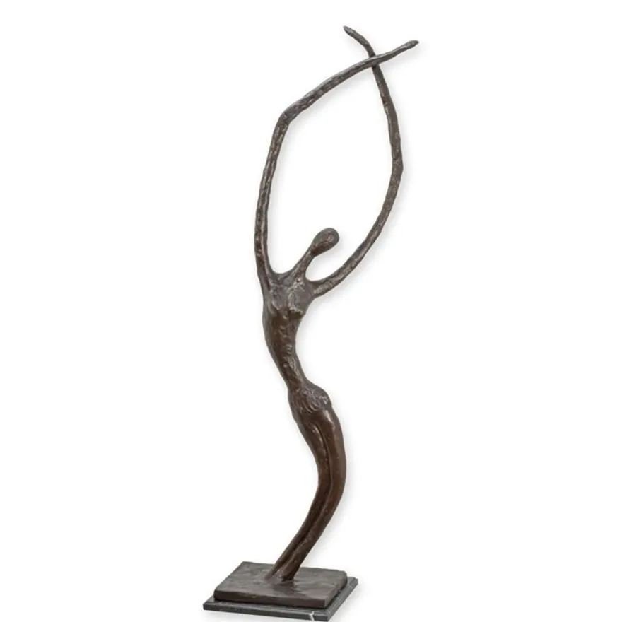 Casa Padrino Luxus Bronzefigur Moderne Tänzerin Bronze / Schwarz 48 x 59,5 x H. 175,4 cm - Große Bronze Skulptur mit Marmorsockel - Moderne Deko