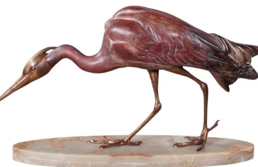 Casa Padrino Luxus Bronzefigur Reiher Mehrfarbig 78 x 21 x H. 45 cm - Luxus Bronze Skulptur auf Marmorsockel