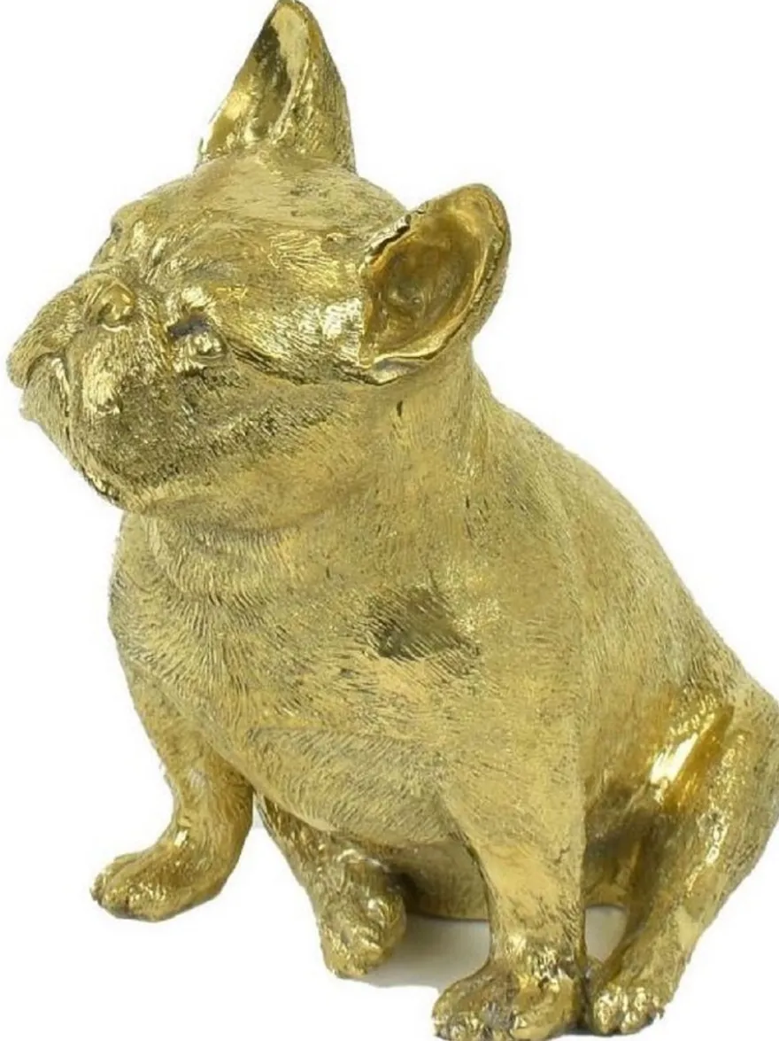 Casa Padrino Luxus Bronzefigur Hund Bulldogge Gold 21 x 15 x H. 22 cm - Bronze Skulptur - Dekofigur - Luxus Deko Accessoires