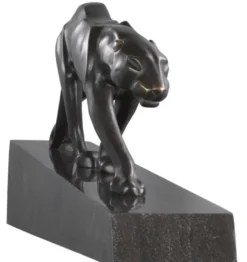 Casa Padrino Luxus Bronzefigur Panther Schwarz / Bronze 64 x 11 x H. 26,5 cm - Elegante Bronze Skulptur auf Marmorsockel