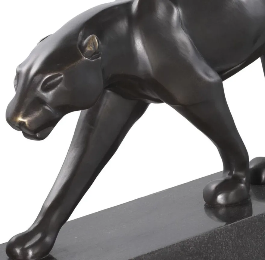 Casa Padrino Luxus Bronzefigur Panther Schwarz / Bronze 64 x 11 x H. 26,5 cm - Elegante Bronze Skulptur auf Marmorsockel