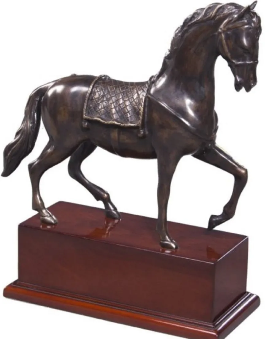 Casa Padrino Luxus Bronzefigur Pferd mit Holzsockel Bronze / Braun 31,5 x 12,5 x H. 37,3 cm - Dekofigur