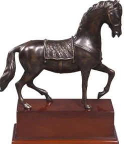 Casa Padrino Luxus Bronzefigur Pferd mit Holzsockel Bronze / Braun 31,5 x 12,5 x H. 37,3 cm - Dekofigur