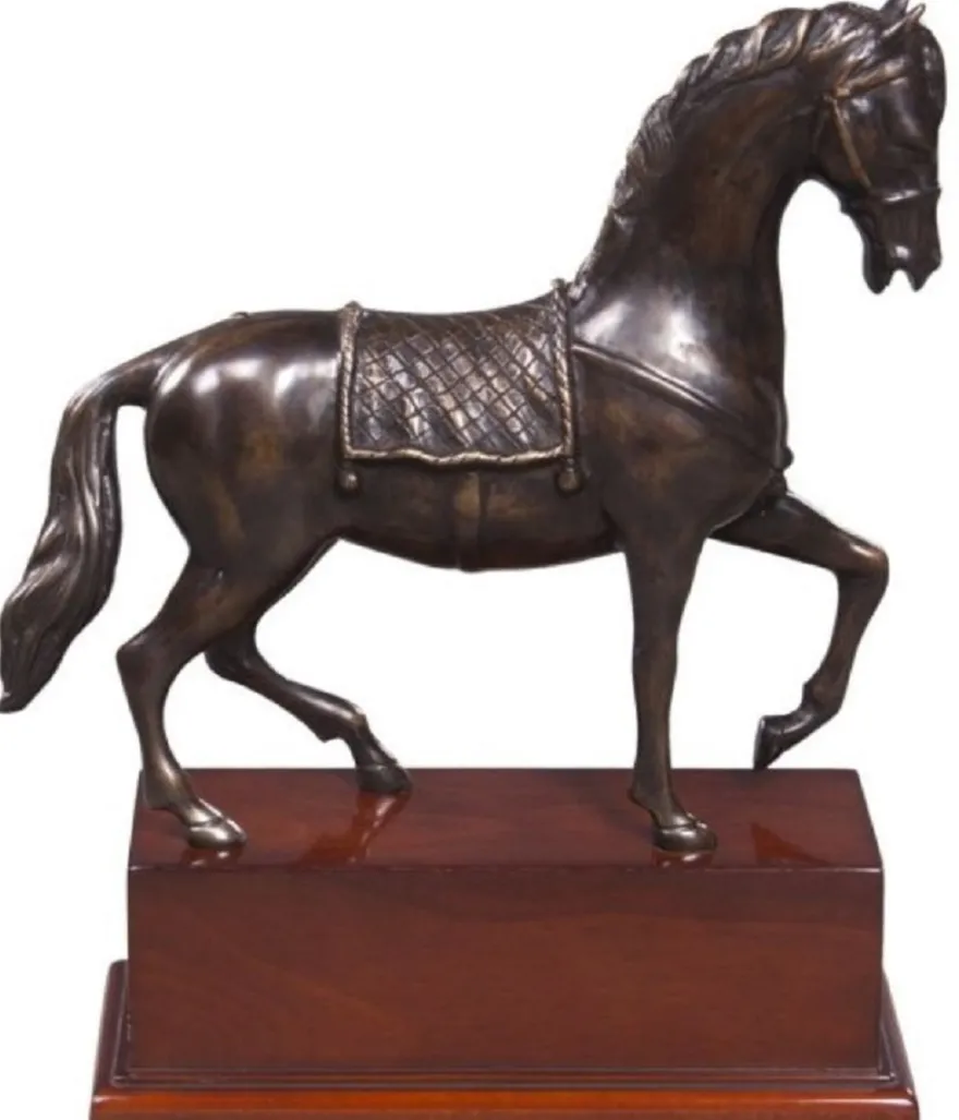 Casa Padrino Luxus Bronzefigur Pferd mit Holzsockel Bronze / Braun 31,5 x 12,5 x H. 37,3 cm - Dekofigur