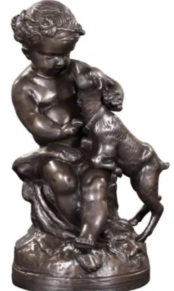 Casa Padrino Luxus Bronzefigur Engel mit Lamm Bronze 21 x 20 x H. 38 cm - Deko Bronze Skulptur