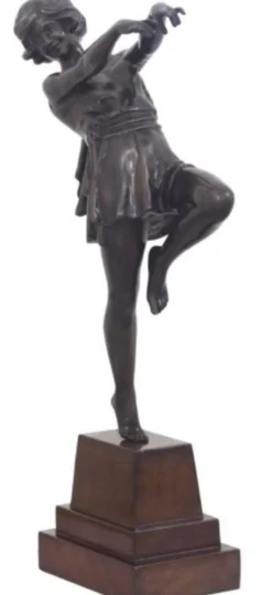 Casa Padrino Luxus Bronzefigur tanzende Dame Bronze / Dunkelbraun 22 x 11 x H. 51 cm - Dekofigur auf Holzsockel
